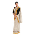 Exclusive Collection 100% Pure Cotton Off White Brown Saree With Printed Work | Grocsy