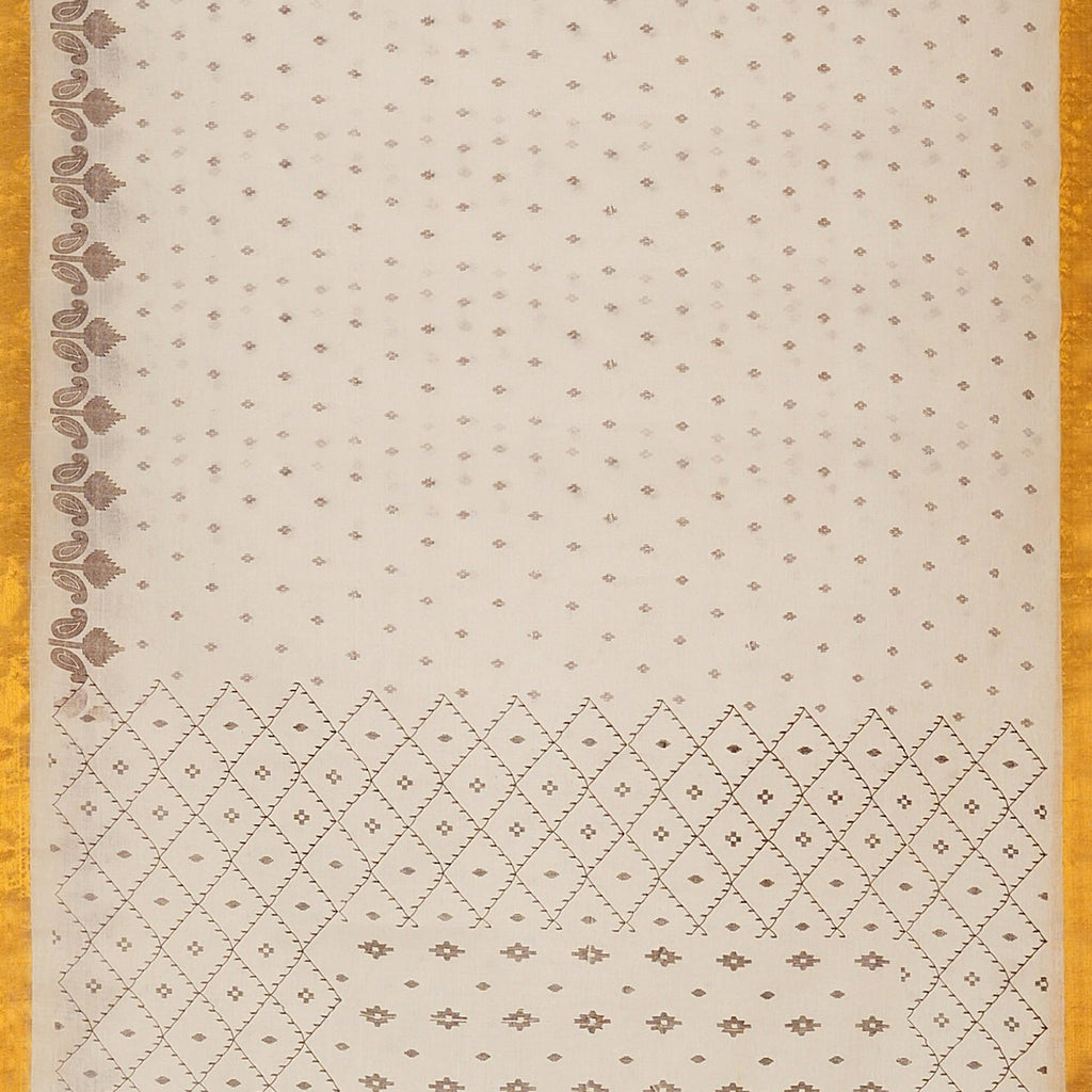 Exclusive Collection 100% Pure Cotton Off White Brown Saree With Printed Work | Grocsy