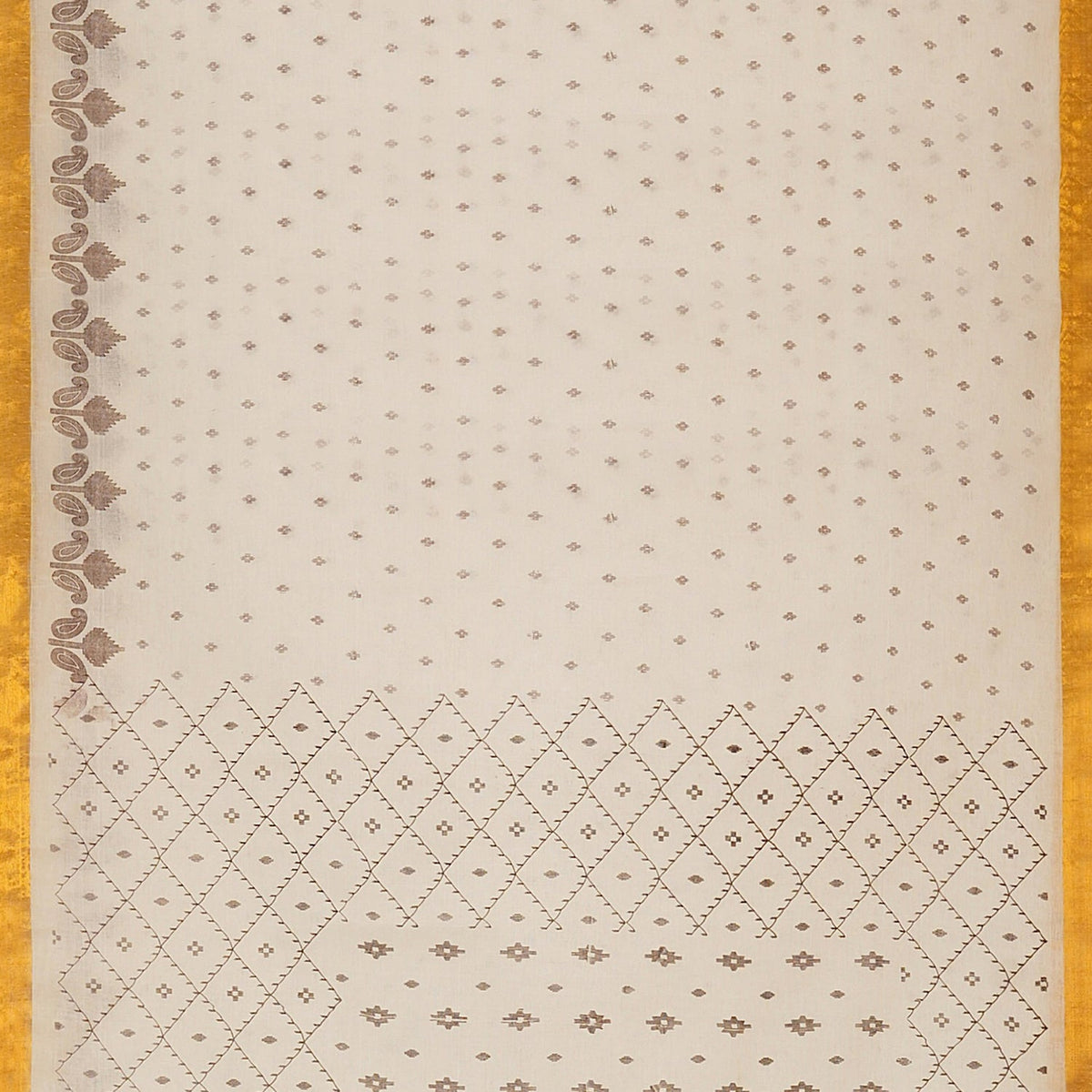 Exclusive Collection 100% Pure Cotton Off White Brown Saree With Printed Work | Grocsy