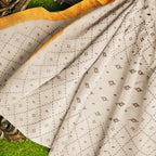 Exclusive Collection 100% Pure Cotton Off White Brown Saree With Printed Work | Grocsy