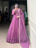 Lorenvalley Lavender Silver Glory Hotfix With Sequins and Thread Embroidery Work Lace Touch Up Gown with Dupatta | Grocsy