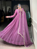 Lorenvalley Lavender Silver Glory Hotfix With Sequins and Thread Embroidery Work Lace Touch Up Gown with Dupatta | Grocsy