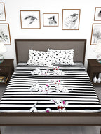 Story@home White & Black Cartoon Characters King Bedsheet with 2 Pillow Covers | Grocsy
