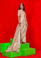 Monjolika Fashion Ivory Weaving Tissue Zari Classic Saree | Grocsy