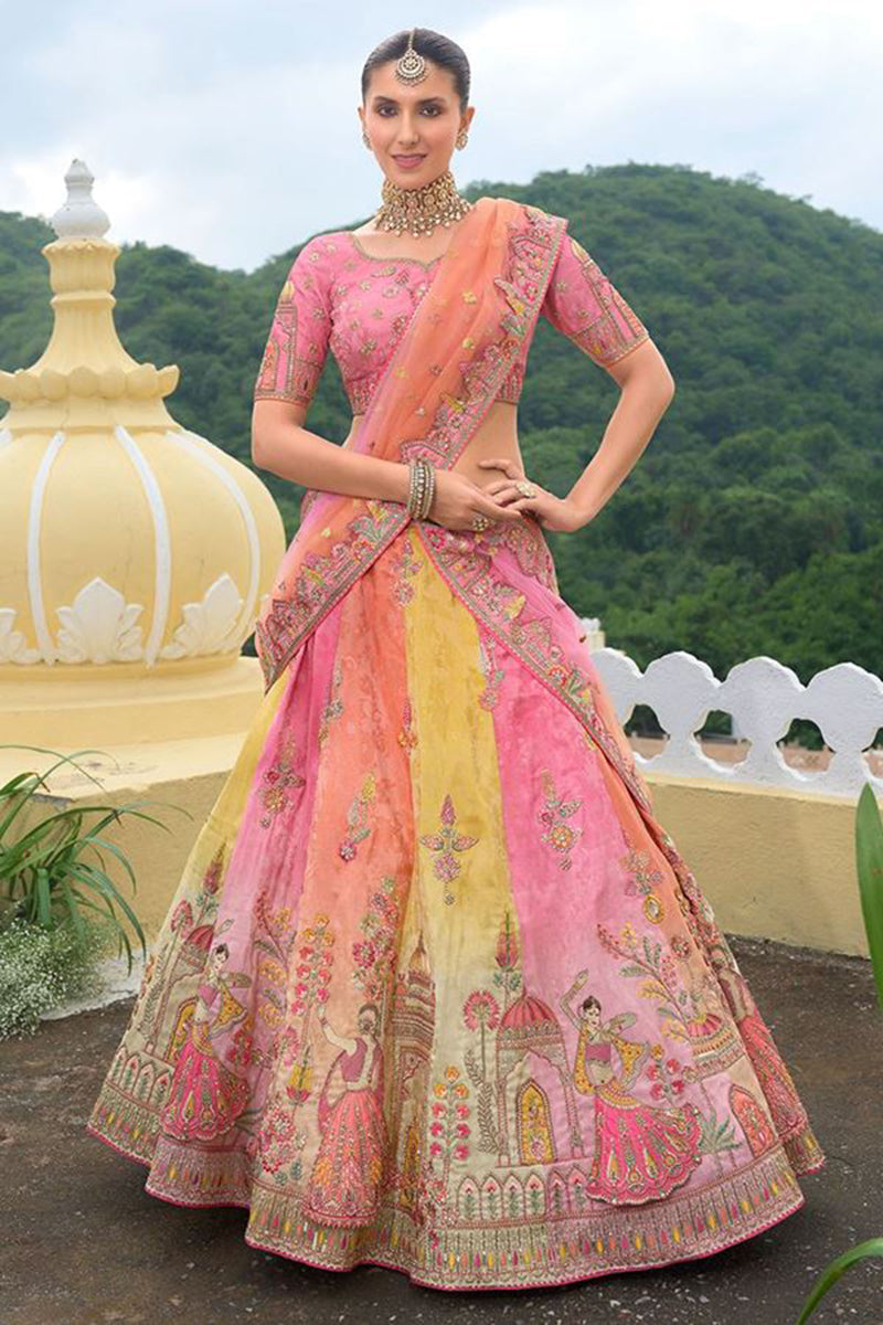 Monjolika Fashion Designer Silk Multi Color Bridal Wear Khatli Work Readymade Lehenga Choli | Grocsy