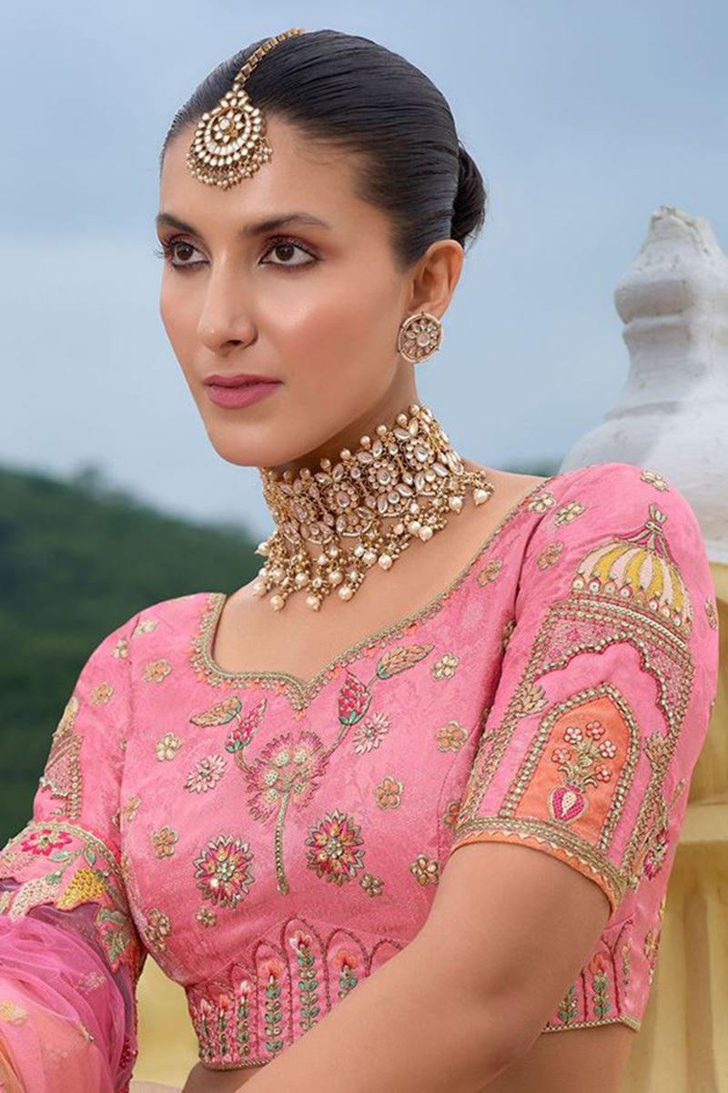 Monjolika Fashion Designer Silk Multi Color Bridal Wear Khatli Work Readymade Lehenga Choli | Grocsy