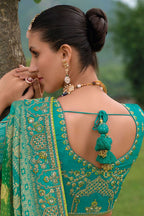 Monjolika Fashion Designer Silk Turquoise Color Bridal Wear Khatli Work Readymade Lehenga Choli | Grocsy
