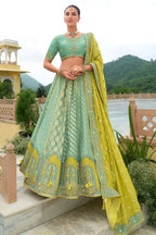 Monjolika Fashion Designer Silk Sea Green Color Bridal Wear Khatli Work Readymade Lehenga Choli | Grocsy