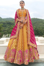 Monjolika Fashion Designer Silk Orange Color Bridal Wear Khatli Work Readymade Lehenga Choli | Grocsy
