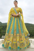 Monjolika Fashion Designer Silk Parrot Green Color Bridal Wear Khatli Work Readymade Lehenga Choli | Grocsy