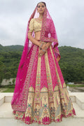 Monjolika Fashion Designer Silk Rani Pink and Cream Color Bridal Wear Khatli Work Readymade Lehenga Choli | Grocsy