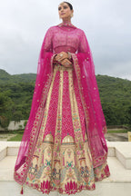 Monjolika Fashion Designer Silk Rani Pink and Cream Color Bridal Wear Khatli Work Readymade Lehenga Choli | Grocsy