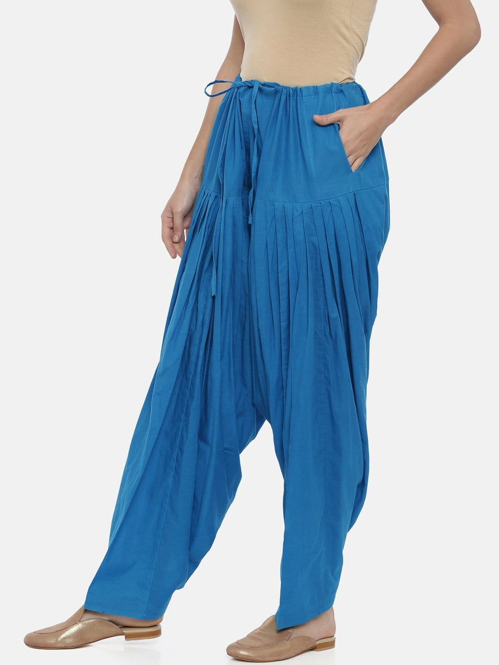 Souchii Turquoise Blue Solid Loose-Fit Patiala | Grocsy
