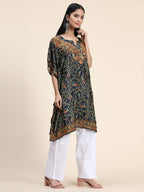 HOUSE OF KARI Ethnic Motifs Printed Chikankari Embroidery Cotton Kaftan Kurta | Grocsy