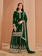Monjolika Fashion Green Color Embroidered Santoon Georgette Salwar Suit | Grocsy