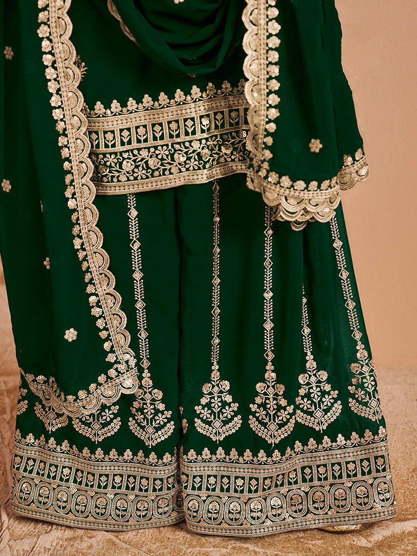 Monjolika Fashion Green Color Embroidered Santoon Georgette Salwar Suit | Grocsy