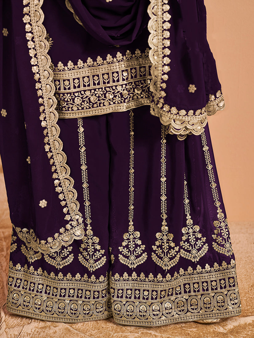 Monjolika Fashion Purple Color Embroidered Santoon Georgette Salwar Suit | Grocsy