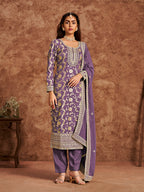 Monjolika Fashion Lavender Color Embroidered Santoon Silk Salwar Suit | Grocsy