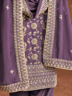 Monjolika Fashion Lavender Color Embroidered Santoon Silk Salwar Suit | Grocsy