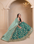Monjolika Fashion Teal Embroidered Art Silk Designer Lehenga Choli | Grocsy