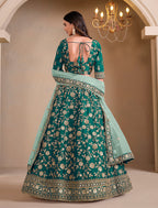 Monjolika Fashion Teal Embroidered Art Silk Designer Lehenga Choli | Grocsy