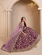 Monjolika Fashion Wine Embroidered Art Silk Designer Lehenga Choli | Grocsy