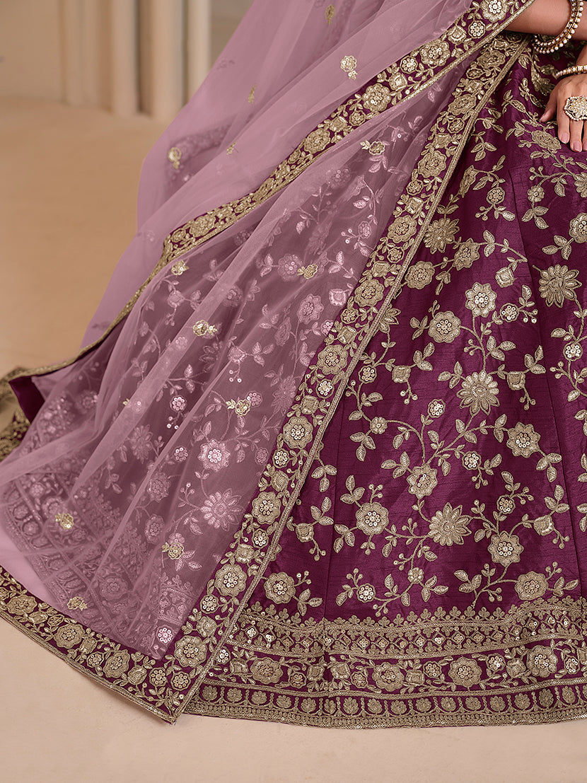 Monjolika Fashion Wine Embroidered Art Silk Designer Lehenga Choli | Grocsy