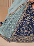 Monjolika Fashion Navy Blue Embroidered Art Silk Designer Lehenga Choli | Grocsy