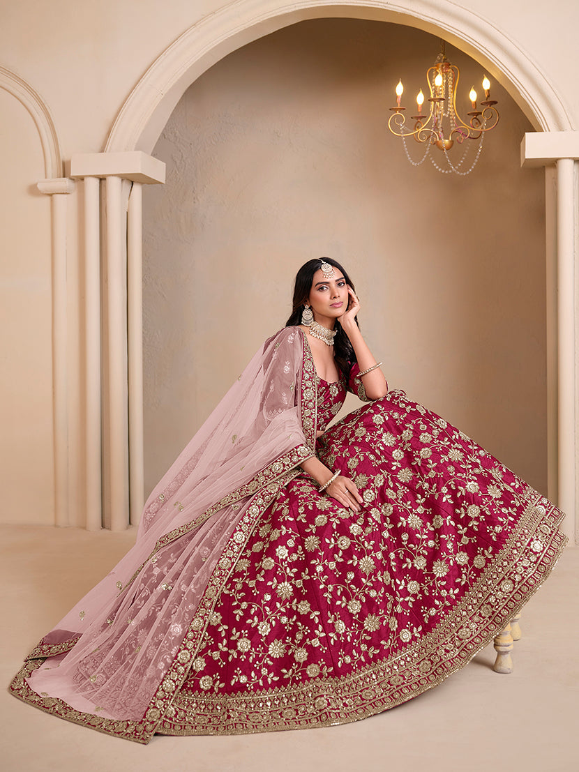 Monjolika Fashion Magenta Embroidered Art Silk Designer Lehenga Choli | Grocsy