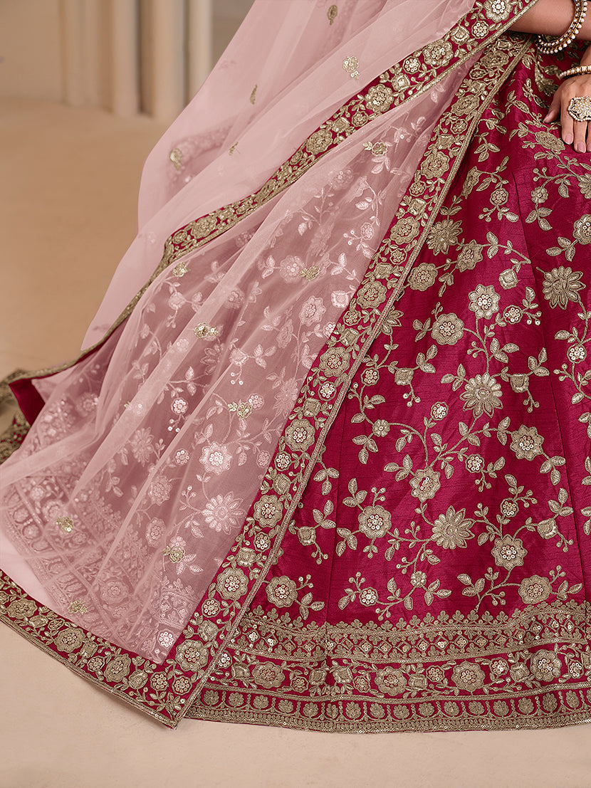 Monjolika Fashion Magenta Embroidered Art Silk Designer Lehenga Choli | Grocsy