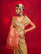 Monjolika Fashion Beige Color Weaving Silk Traditional Saree For Classic Look | Grocsy