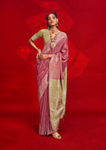 Monjolika Fashion Pink Color Weaving Silk Traditional Saree For Classic Look | Grocsy