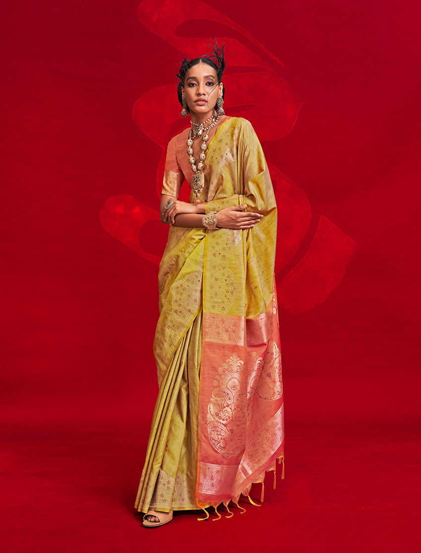 Monjolika Fashion Mustard Color Weaving Silk Traditional Saree For Classic Look | Grocsy