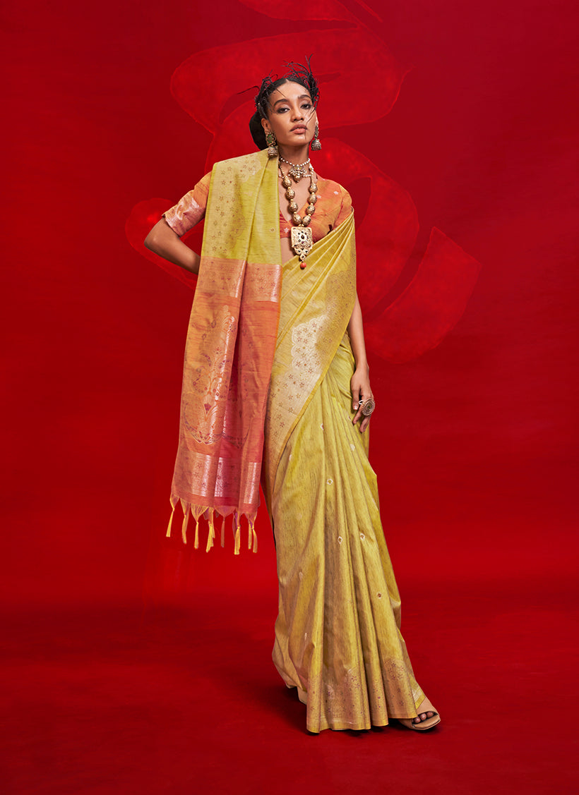 Monjolika Fashion Mustard Color Weaving Silk Traditional Saree For Classic Look | Grocsy