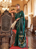Monjolika Fashion Luxurious Dark Emerald Green Satin Silk Saree With Intricate Weaving Design | Grocsy