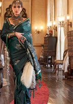 Monjolika Fashion Luxurious Dark Emerald Green Satin Silk Saree With Intricate Weaving Design | Grocsy