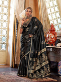 Monjolika Fashion Luxurious Black Satin Silk Saree With Intricate Weaving Design | Grocsy