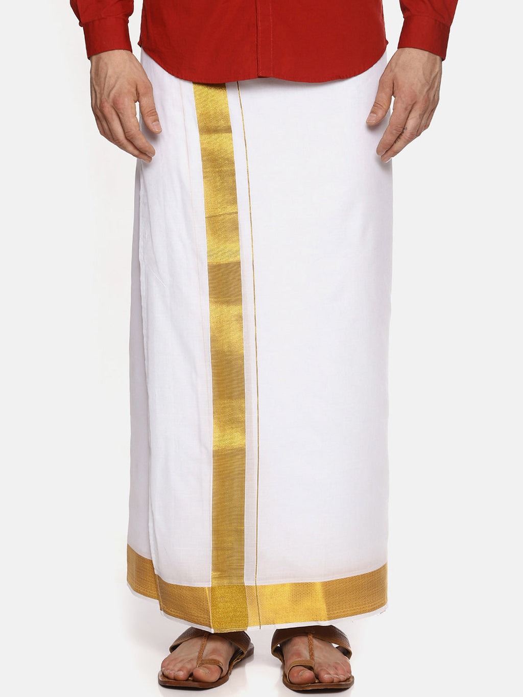 Sethukrishna Men White Solid Double Layer Readymade Dhoti | Grocsy