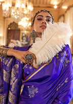 Monjolika Fashion Luxurious Royal Purple Satin Silk Saree With Intricate Weaving Design | Grocsy