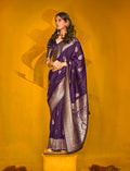 Monjolika Fashion Charming Dark Purple Color Silk Saree With Fine Zari Weave | Grocsy