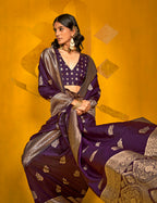 Monjolika Fashion Charming Dark Purple Color Silk Saree With Fine Zari Weave | Grocsy