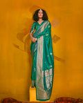 Monjolika Fashion Charming Turquoise Color Silk Saree With Fine Zari Weave | Grocsy