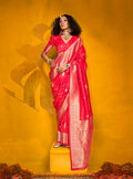 Monjolika Fashion Charming Bright Red Color Silk Saree With Fine Zari Weave | Grocsy