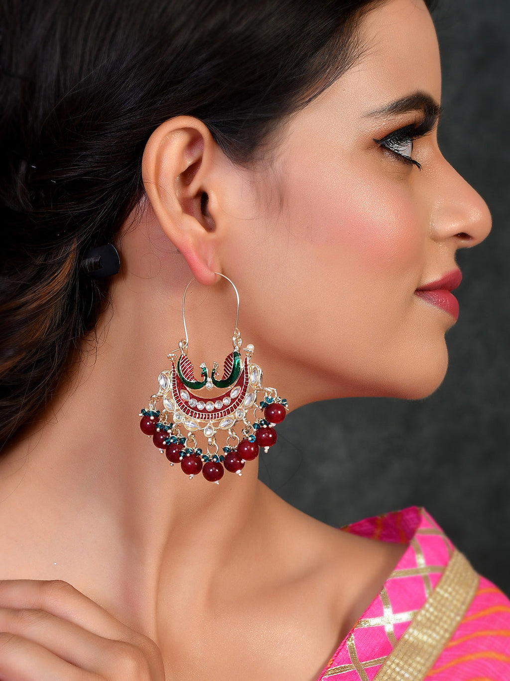 Shoshaa Women Maroon Contemporary Chandbalis Earrings | Grocsy
