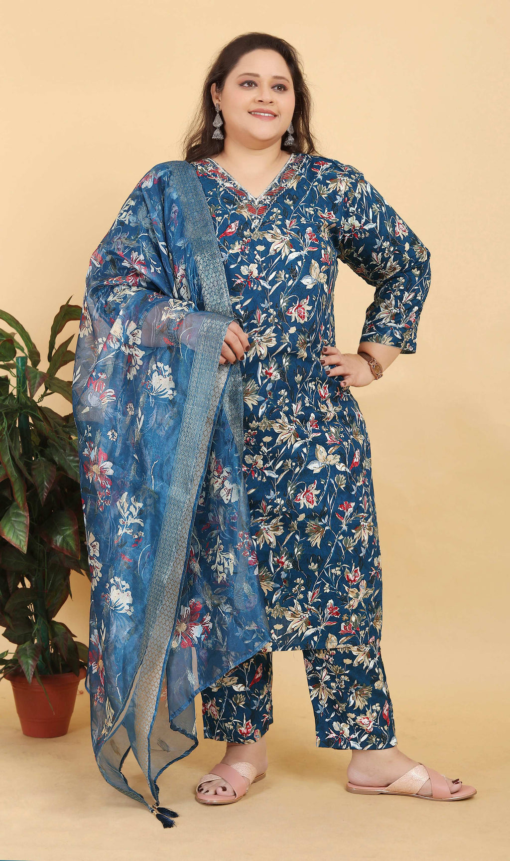 Monjolika Fashion Blue Premium Lichi Viscose Hand Work Classic Salwar Suit | Grocsy