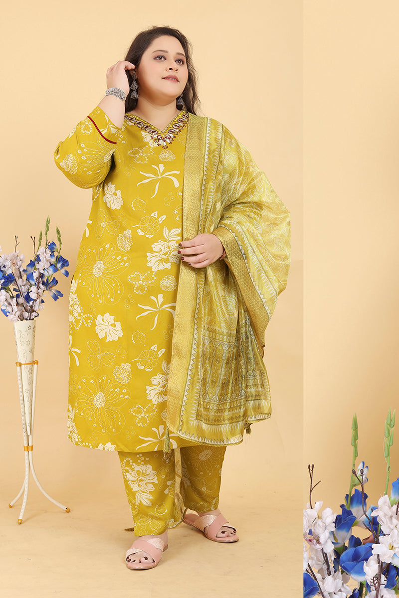Monjolika Fashion Mustard Premium Rayon Hand Work Classic Salwar Suit | Grocsy