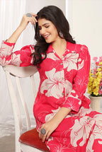 Monjolika Fashion Red Rayon Floral Printed Designer Kurti With Pant | Grocsy