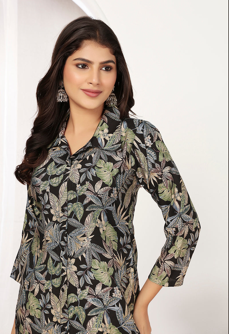 Monjolika Fashion Black Chanderi Floral Printed Designer Kurti With Pant | Grocsy