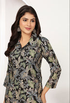 Monjolika Fashion Black Chanderi Floral Printed Designer Kurti With Pant | Grocsy