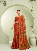 Monjolika Fashion Red Ceremonial Paisley Printed Georgette Designer Saree | Grocsy